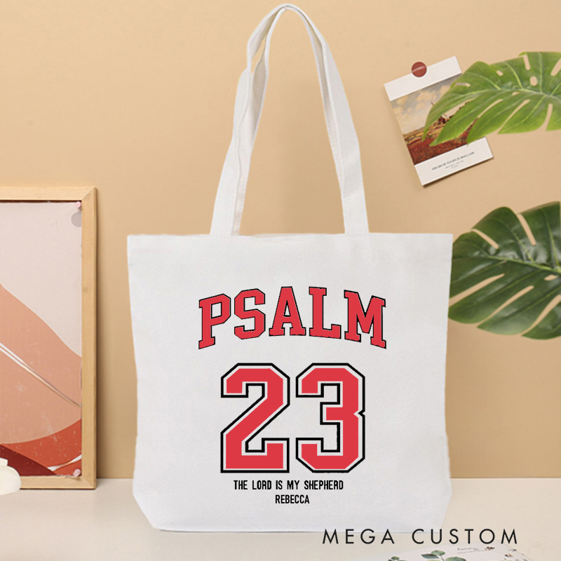 Personalized the Lord is my Shepherd Canvas Tote Bag with Name Christian Psalm 23 Bible Verse Bag Jesus Gift Religious Christian Gift for Jesus Lovers