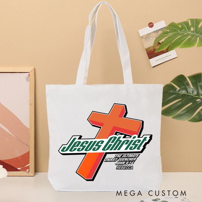 Personalized Jesus Christ Christian Canvas Tote Bag with Name Christian Cross Bag Faith Gift Religious Gift Christian Gift for Jesus Lovers