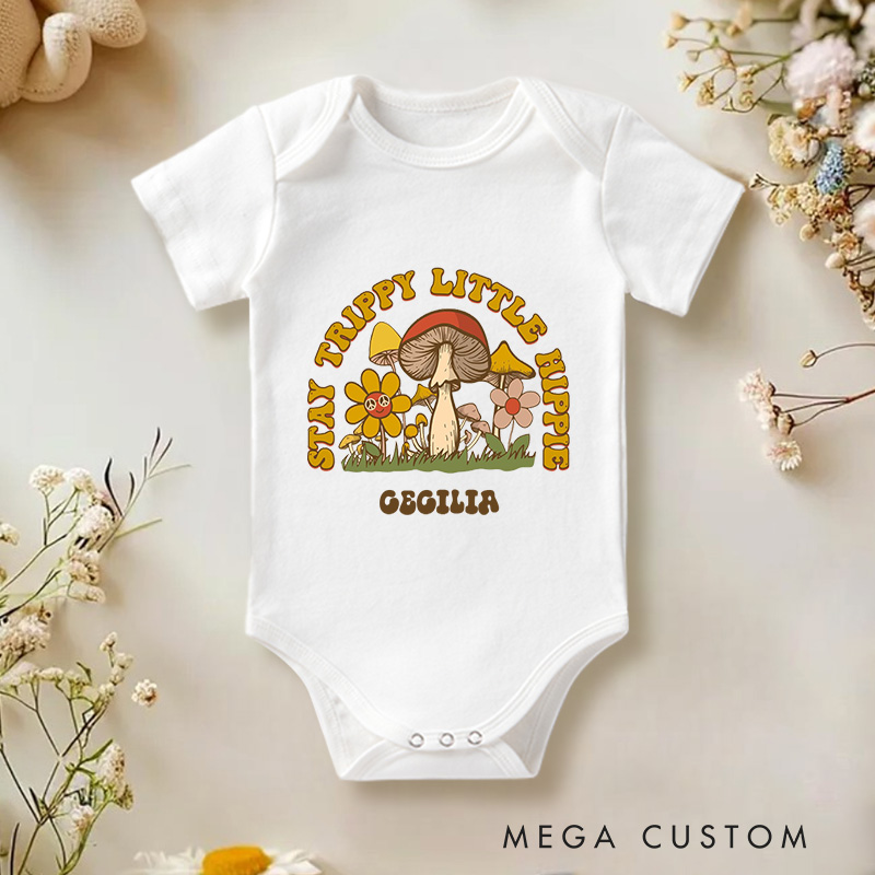 Personalized Trippy Little Hippie Groovy and Flower Child Inspired Baby Gift Baby Onesie  