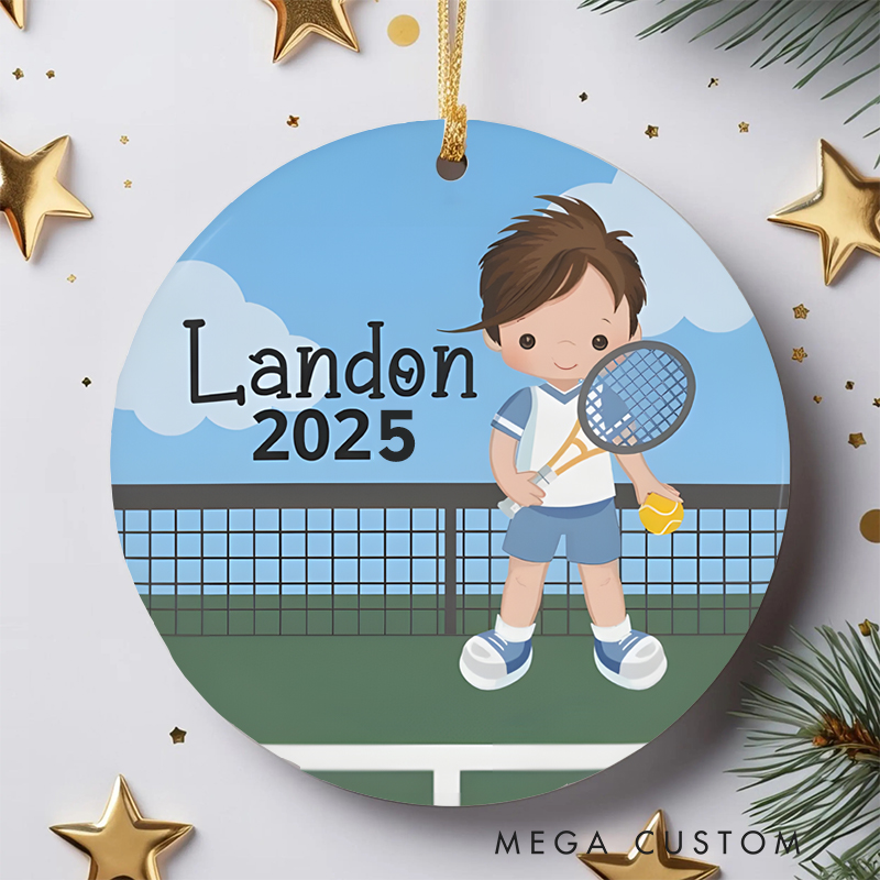 Personalized Tennis Christmas Ornament with Custom Name and Year Design for Kids and Sports Enthusiasts