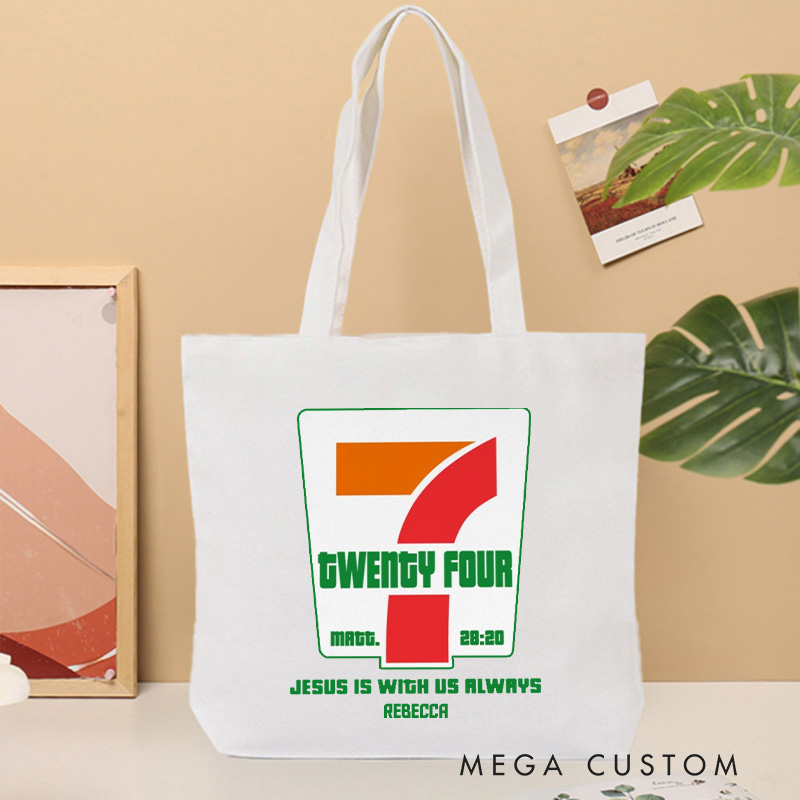 Personalized Jesus is with Us Always Canvas Tote Bag with Name Christian Matthew 28:20 Bible Verse Bag Christian Gift Faith Gift for Jesus Lover