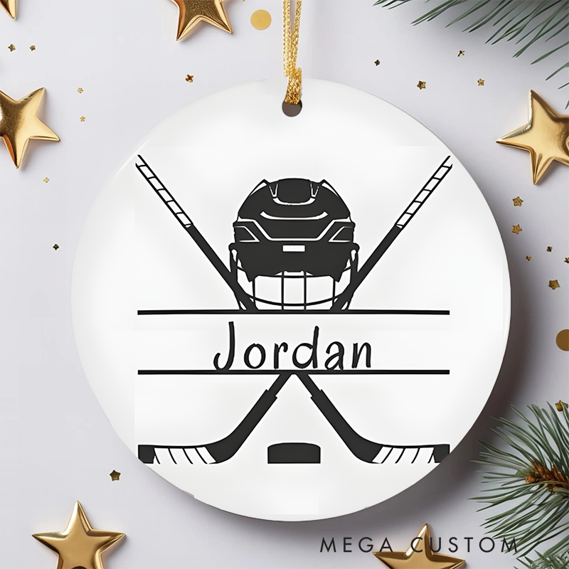 Personalized Hockey Christmas Ornament with Custom Name and Minimalist Design for Sports Fans