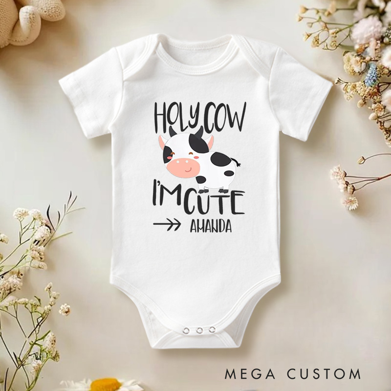 Personalized Holy Cow I’m Cute Funny and Playful Farm Animal Inspired Baby Gift Baby Onesie  