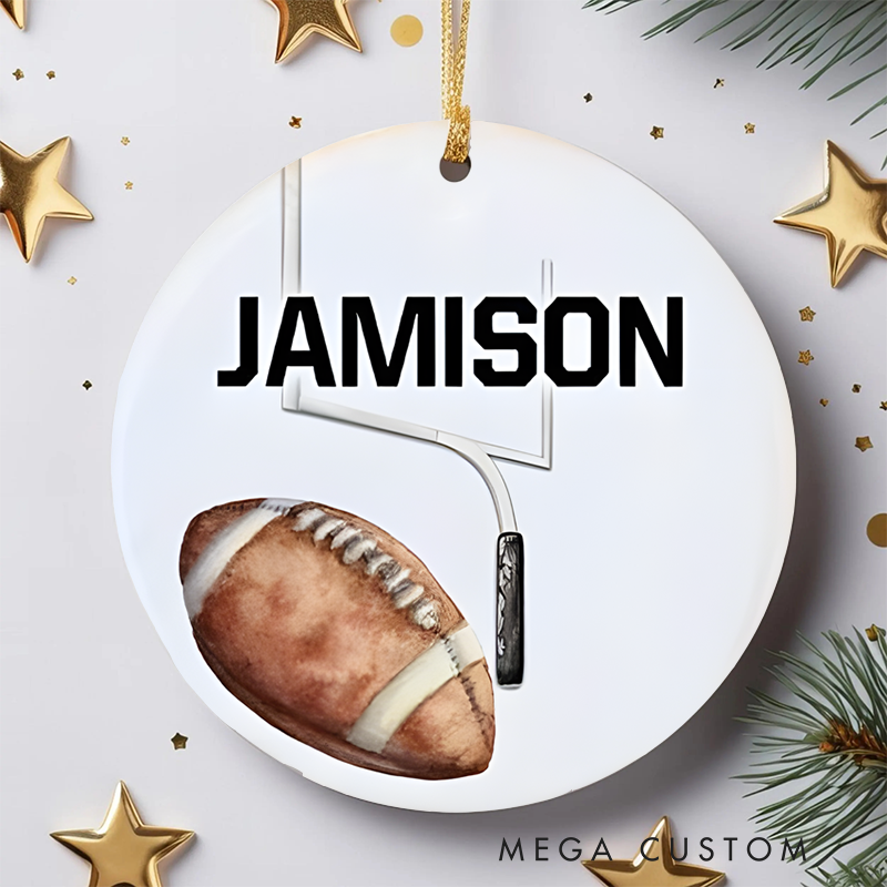 Personalized Football Christmas Ornament with Custom Name and Goalpost Design for Sports Fans
