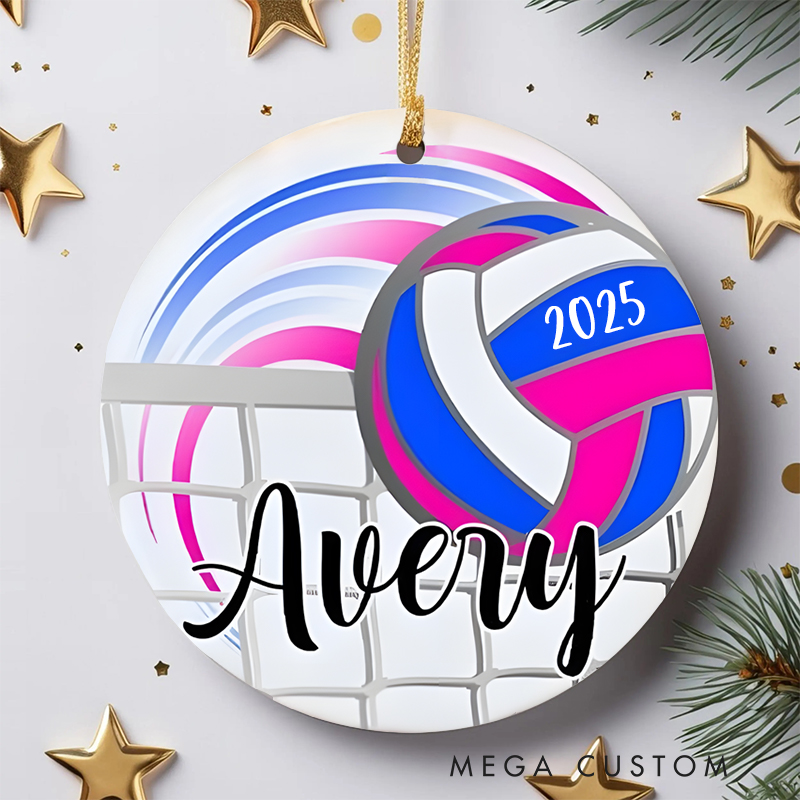 Personalized Volleyball Christmas Ornament with Custom Name Year and Net Design Perfect for Athletes