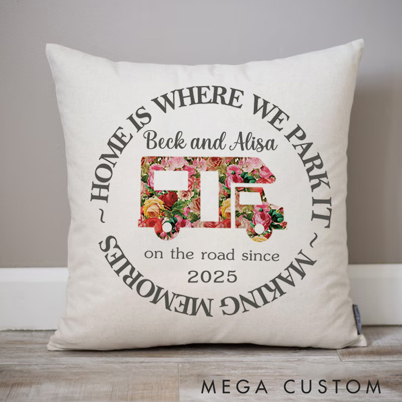 Personalised Camper Van Pillow Home Is Where We Park It Pillow Gift for Traveling Camping Hiking
