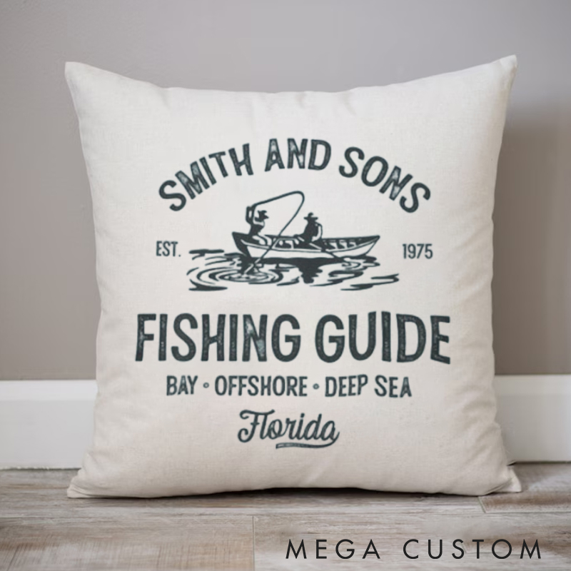 Personalized Fishing Guide Pillow with Custom Family Name and Location Gift for Fishing Lovers