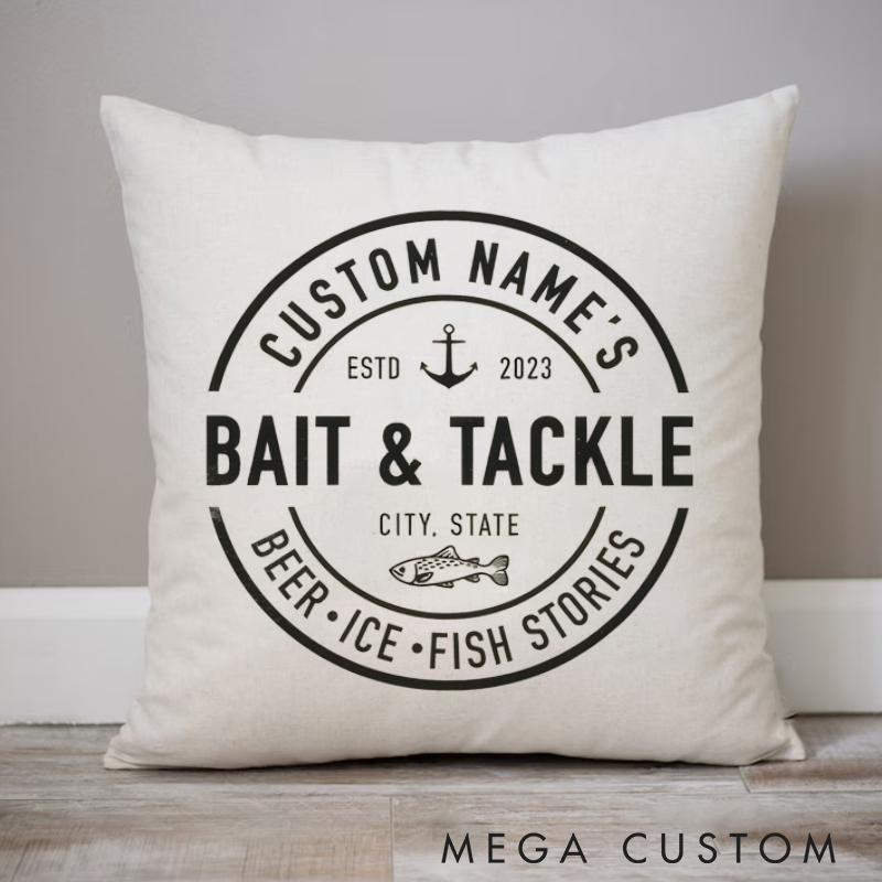 Personalized Bait & Tackle Pillow for Fishing Enthusiast Custom Gift for Fishing Lover