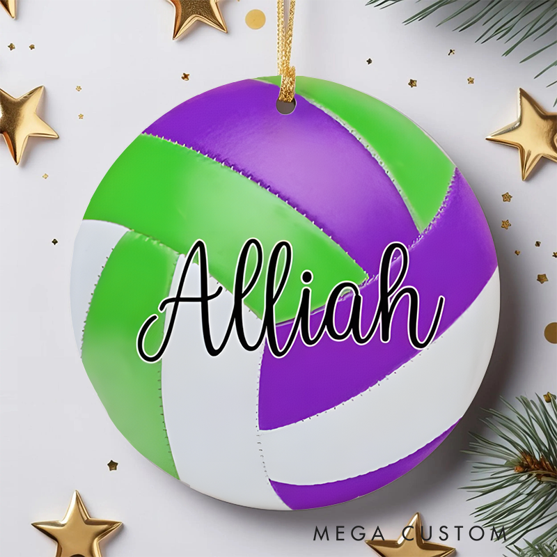 Personalized Volleyball Christmas Ornament with Custom Name and Colorful Ball Design for Sports Enthusiasts