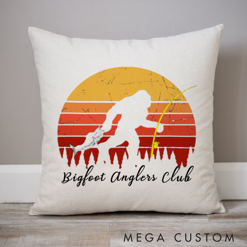 Personalized Bigfoot Fishing Pillow Retirement Gift for for Outdoor Enthusiasts Fishing Lover