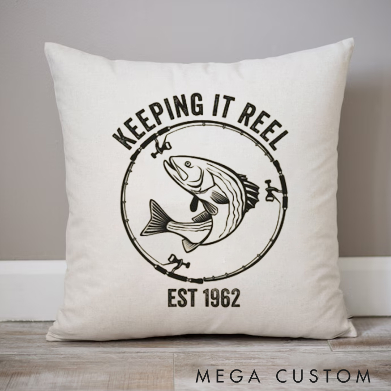 Personalized Keeping It Reel Pillow Retirement Gift for Angling Enthusiasts Fishing Lover