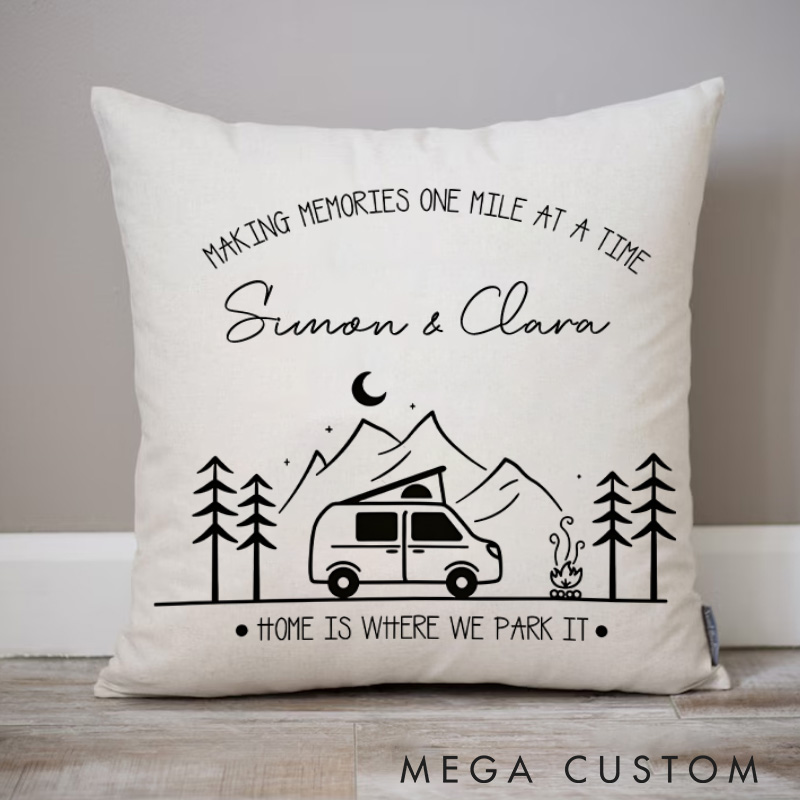 Personalised Home Is Where We Park It Pillow Home Decor Couple Traveling Camping Hiking Gift for Outdoor