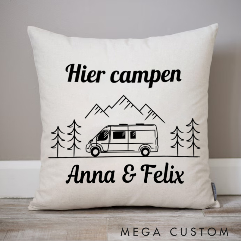 Personalised Couple Traveling Camping Hiking Pillows Camper Van Gift for Outdoor