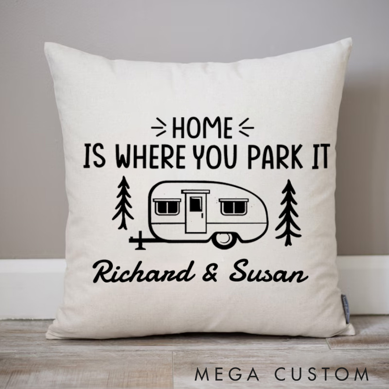 Personalised Couple Traveling Camping Hiking Pillows Home Is Where You Park It Pillows Gift for Outdoor