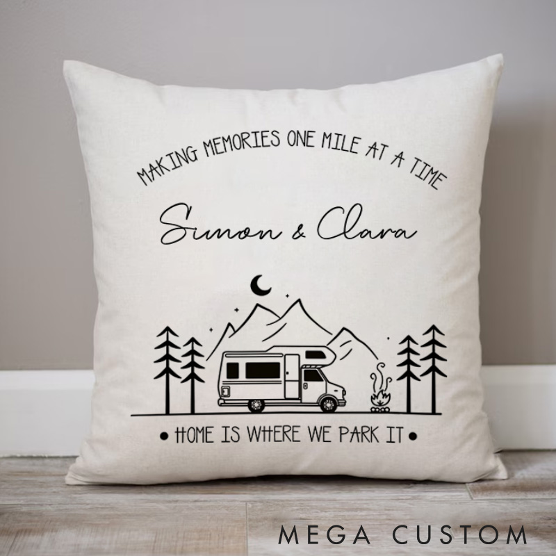 Personalised Making Memories One Mile At A Time Pillow Camping Traveling Hiking Enthusiasts Cushion Gift for Outdoor