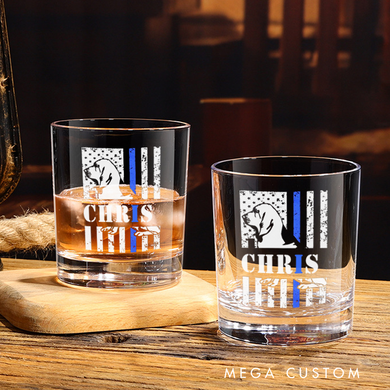 Personalized Police Whiskey Glass K9 Thin Blue Line Flag Design Gift for Police Officer 