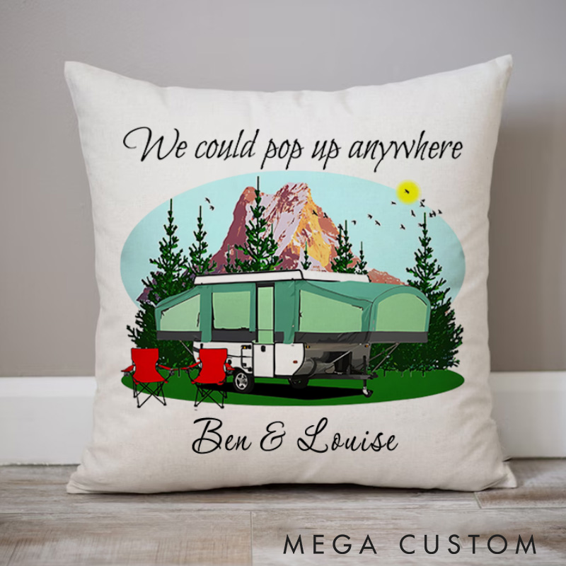 Personalised We Could Pop Up Anywhere Pillow Camping Traveling Hiking Lover Pillow Gift Outdoor