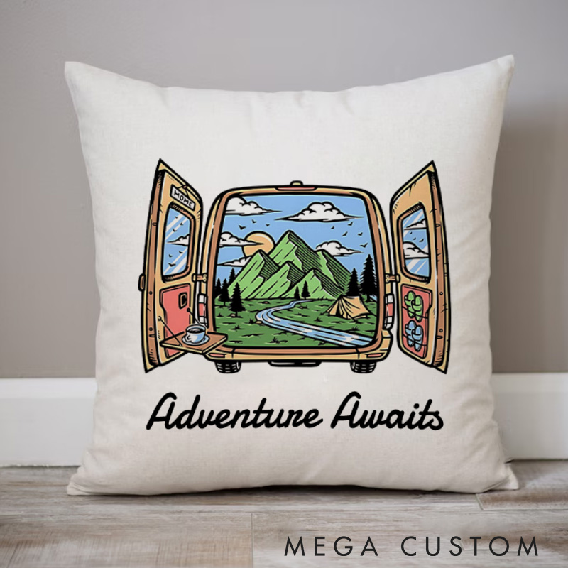 Personalised Campervan Pillow Camping Traveling Hiking Lover Pillow Gift Outdoor