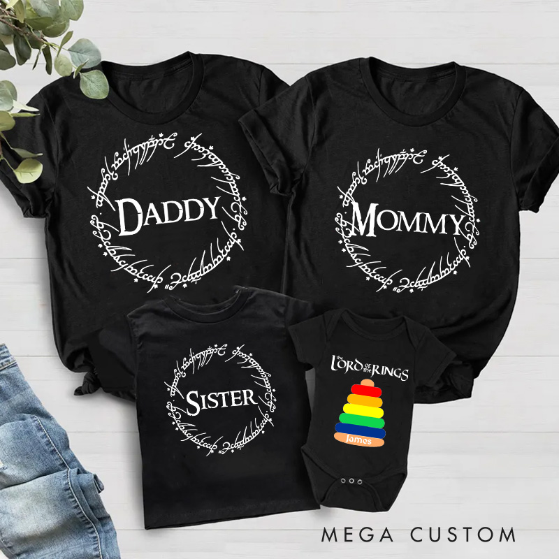 Personalized Fantasy Stacking Ring Movie Family T-Shirts Funny Family Matching Tshirt for Movie Lovers 90s Movie New Dad Gift