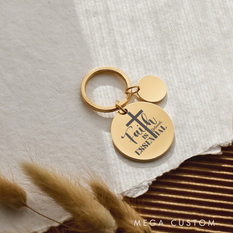 Personalized Faith Is Essential Stainless Steel Keychain with Name Christian and Religious Gifts Christian Apparel Christmas Gifts