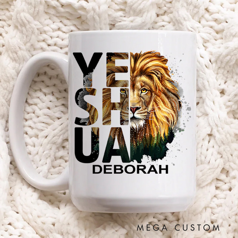 Personalized Lion Imagery Bible Verse Christian Ceramic Mug with Name Birthday Gift for Christian Positive Affirmation Religious Gift for Christian