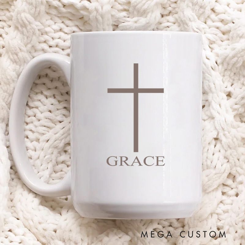 Personalized Cross Lion Bible Verse Christian Ceramic Mug with Name Birthday Gift for Christian Positive Affirmation Religious Gift for Christian