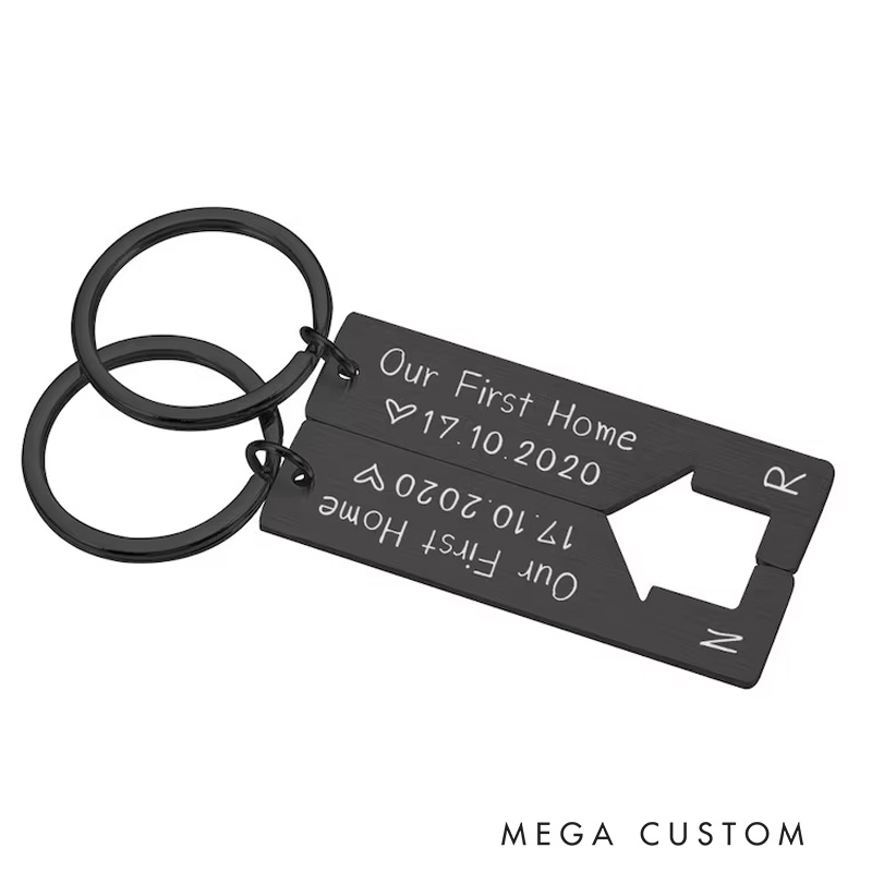 Personalized 2 Pcs Puzzle Key chain Custom Date and Initial Couple Keyring Our First Home Matching Couple Gift Anniversary Gift for Boyfriend