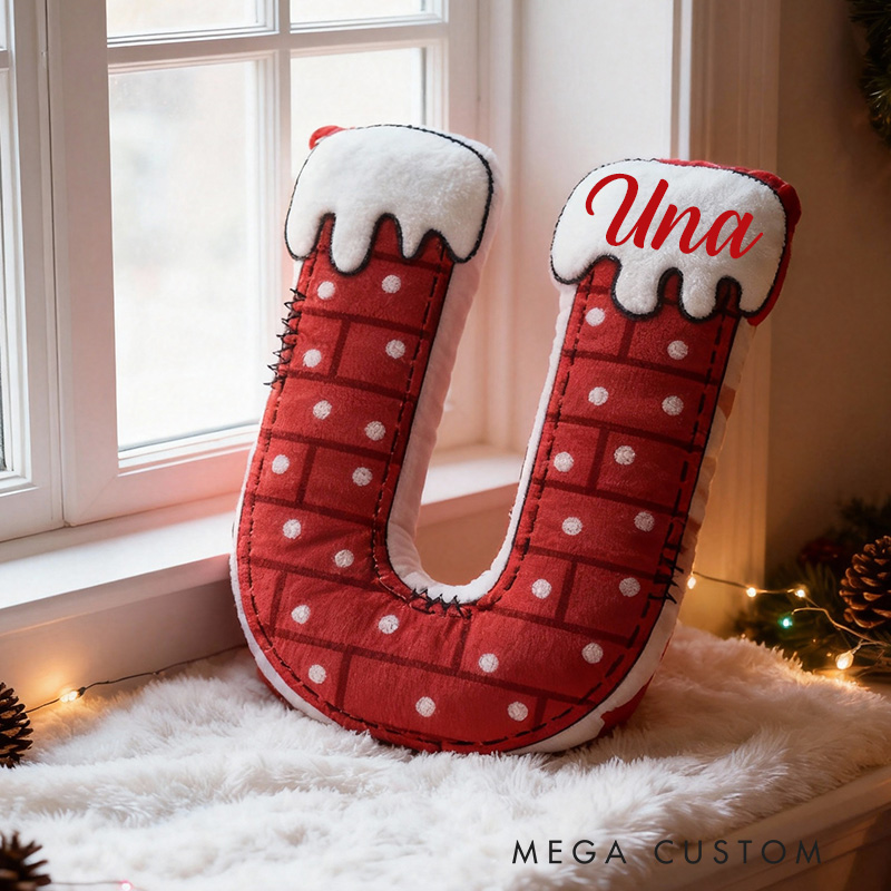 Personalized Letter Pillow Graphic 3D Print Custom Name Cozy Holiday Decor with Festive Chimney Design Soft Perfect Seasonal Gift Idea