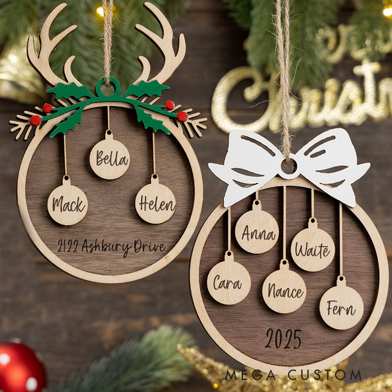 Personalized Family Christmas Ornament with Name Custom Wooden Christmas Ornament Holiday Decoration Perfect Gift For Families Or Friends