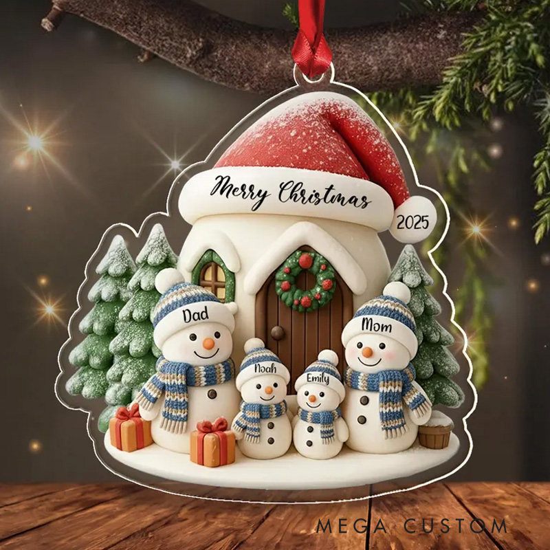 Personalized Family Christmas Ornament Acrylic Snowman Family Hanging Ornament