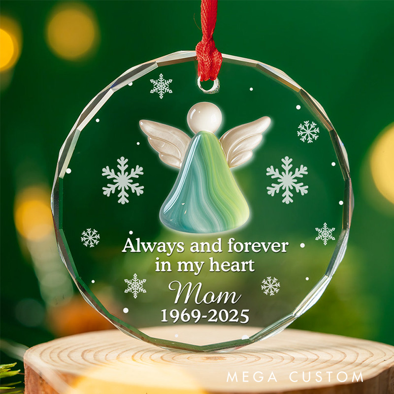 Personalized Circle Glass Ornament Always And Forever In My Heart Angel Ornament Gift for Loss of Family