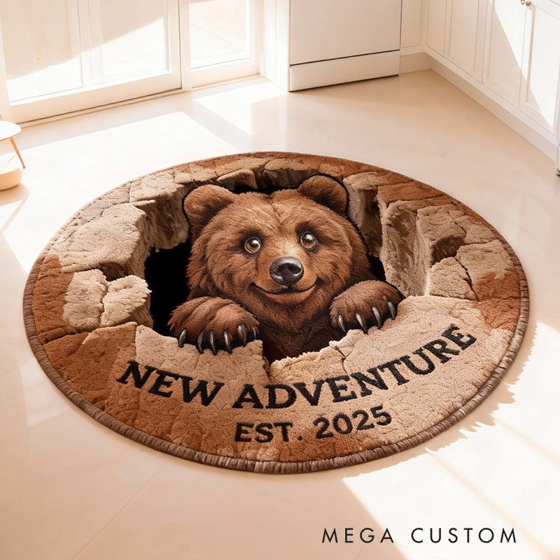 Personalized Round Rug with Adorable Bear Design Custom Floor Mat Soft Area Rug for Living Room Bedroom Unique Gift Idea Housewarming Gift Home Decor