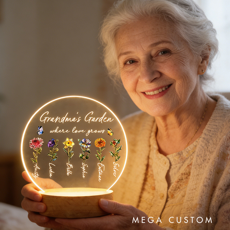 Personalized Grandma‘s Garden Birth Month Flowers LED Night Light Mothers Day Gift For Grandma Home Decor Gift for Grandma Birthday Gifts