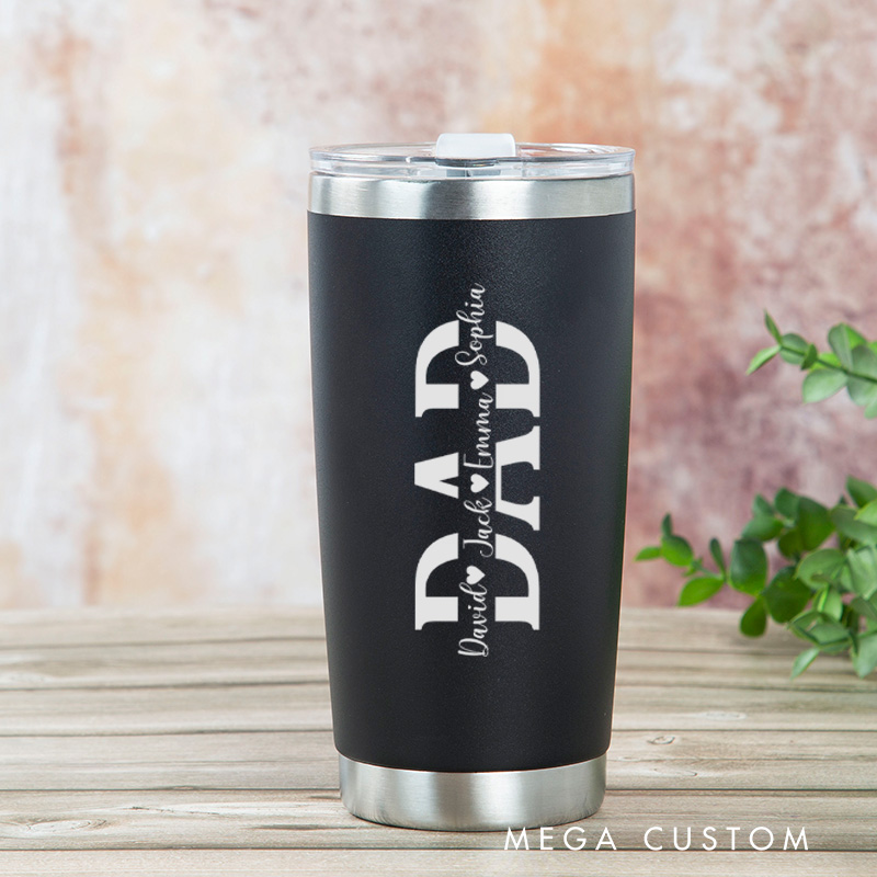 Personalized Engraved Tumbler Custom Stainless Steel Insulated Travel Mug Dad Design with Kid Names Gift for Father's Day