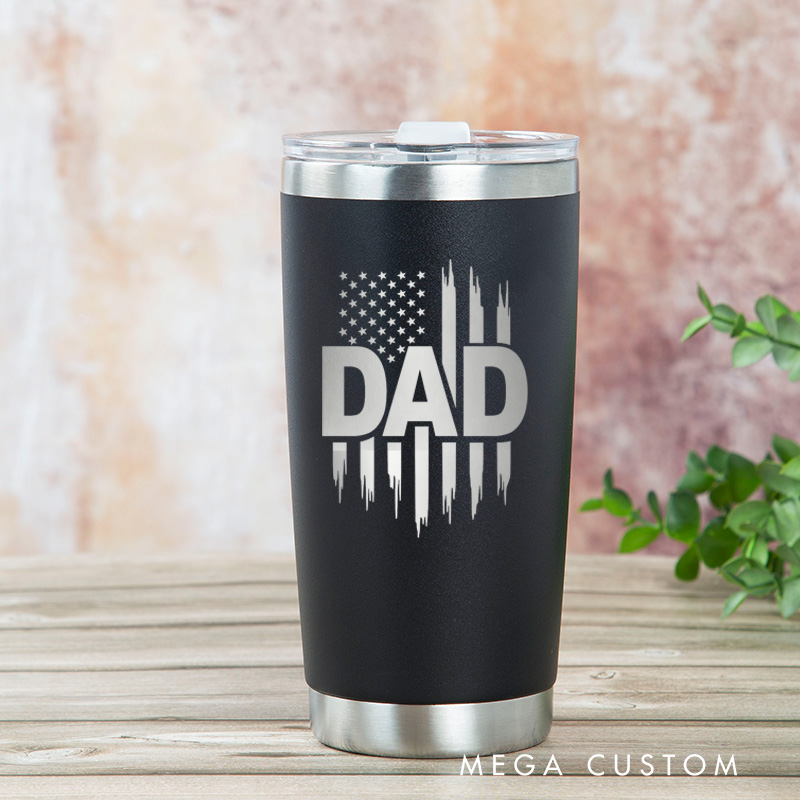 Personalized Laser Engraved Tumbler Custom Stainless Steel Insulated Travel Mug Dad American Flag Design Gift for Father's Day