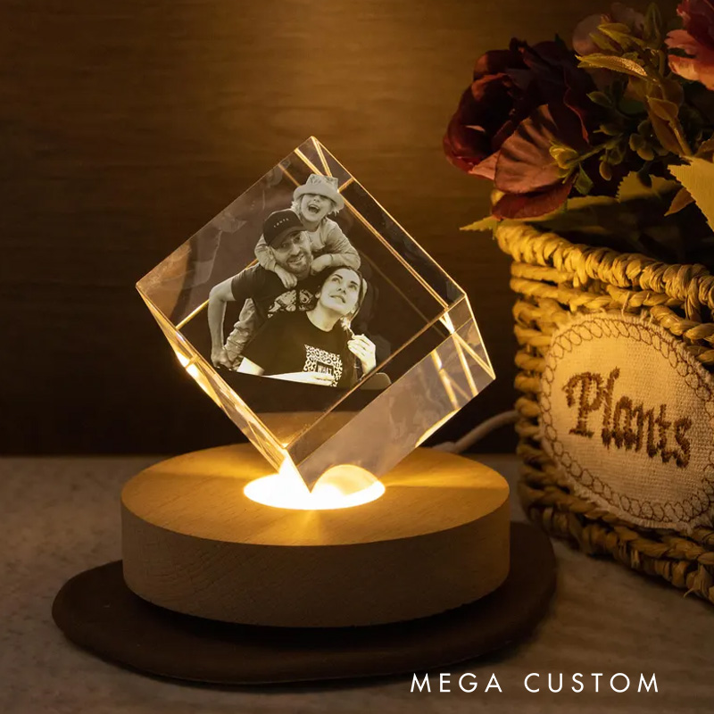Personalized Heart Crystal Photo Portrait LED Custom Portrait in Crystal Light Family Photo Gift Portrait in Crystal Anniversary Gift