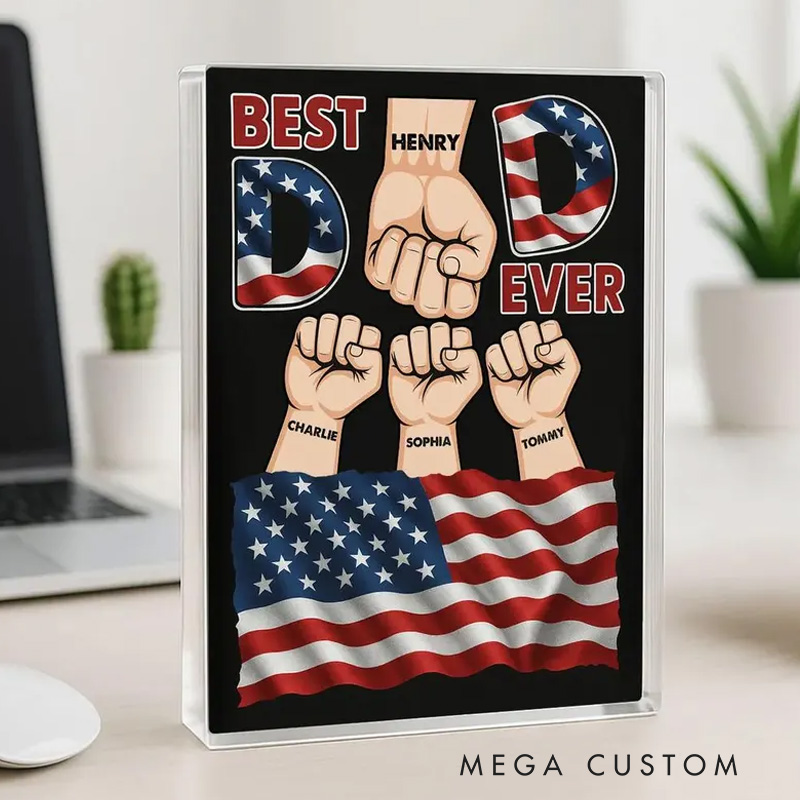 Personalized Best Dad Ever Nation Flag Custom Acrylic Block Plaque Personalized Father's Day Gift for Dad Gift for Husband Grandpa Papa
