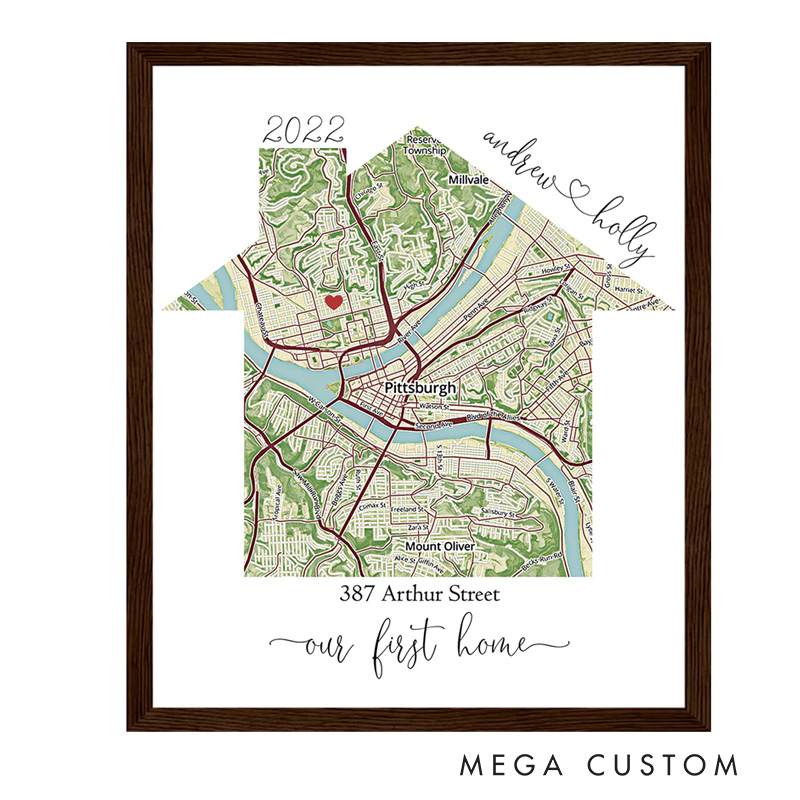 Personalized First Home Map Print Custom Home Map Housewarming Gift New Homeowner Wall Art