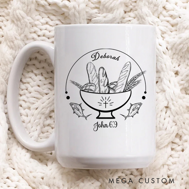 Personalized John 6:9 Bible Verse Ceramic Mug with Name Birthday Gift for Christian Positive Affirmation Religious Gift for Christian