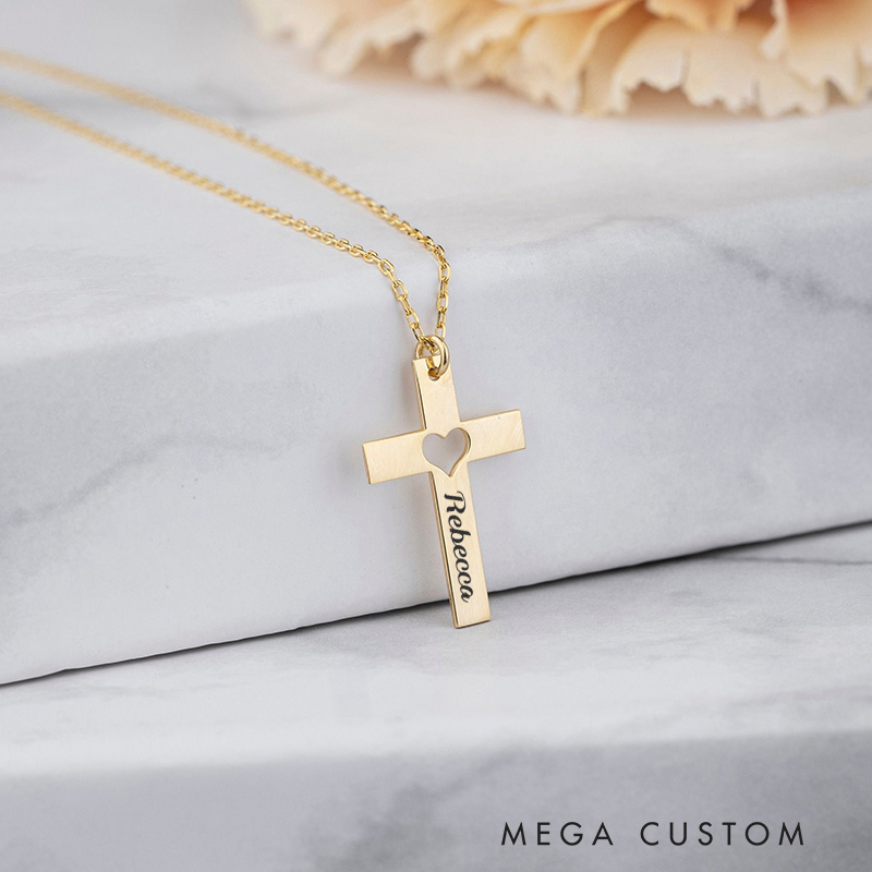 Personalized Heart Cross Name Pendant Necklace for Women Religious Jewelry Christening Baptism Gift for Women Christian Gift for Her Mom Wife