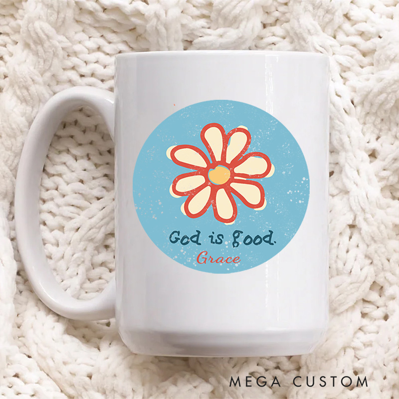 Personalized Flower God is Good Bible Verse Ceramic Mug with Name Christmas Gift for Christians Birthday Gift for Christians