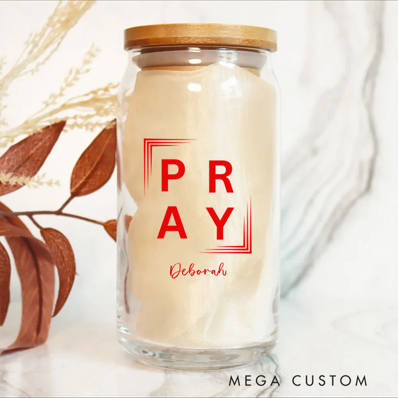 Personalized Christian Pray Glass Cup with Lid and Straw Birthday Religious Baptism Gift for Family Friends Christians