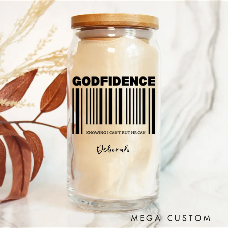 Personalized Christian Godfidence Glass Cup with Lid and Straw Birthday Religious Baptism Gift for Family Friends Christians