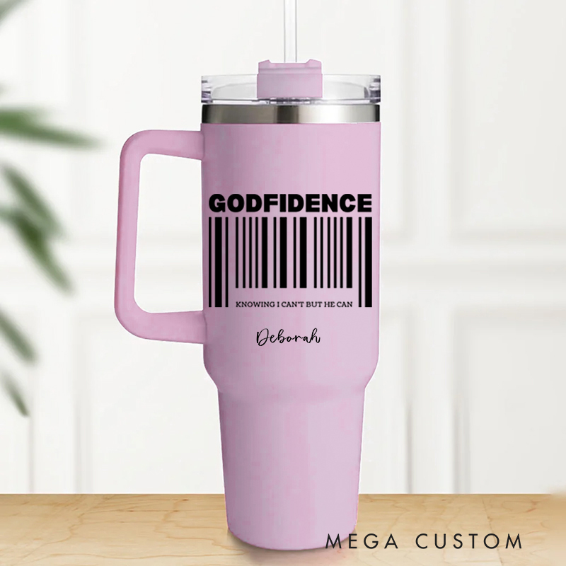 Personalized Multicolor Christian Godfidence Tumbler with Name and Straw Travel Accessories Baptism Birthday Gift for Christians