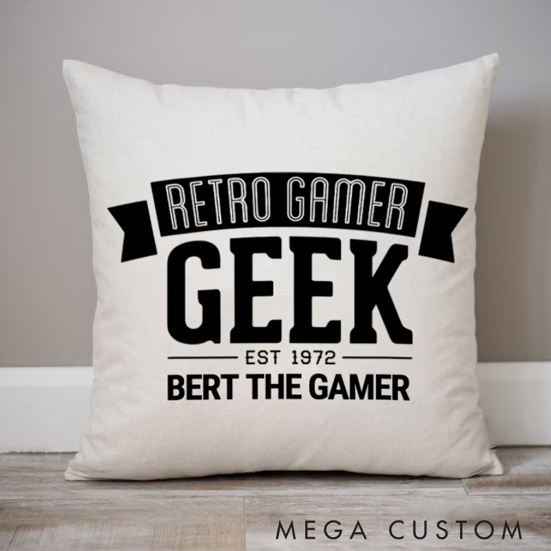 Personalized Retro Gamer Geek Pillows Game Enthusiast Pillows Gift for Geek Nerd 