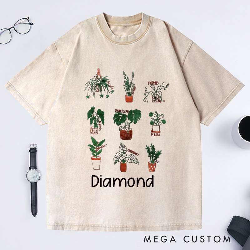 Personalized Plant Washed T-Shirts Plant Screen Printed T Shirt Plant Lover Shirt Gardening Shirt Plant Lover Gift for Gardener Shirt 