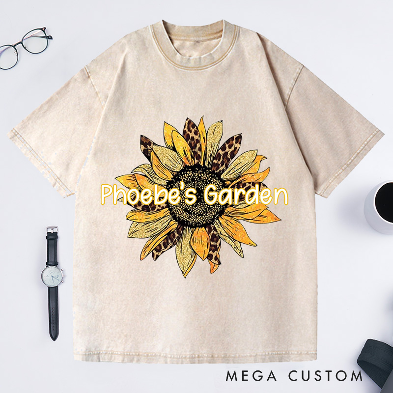 Personalized Sunflower Washed T-Shirts Women Garden Shirt Plant Lover Tee Shirt Gardening Lover Shirt for Gardener Gift