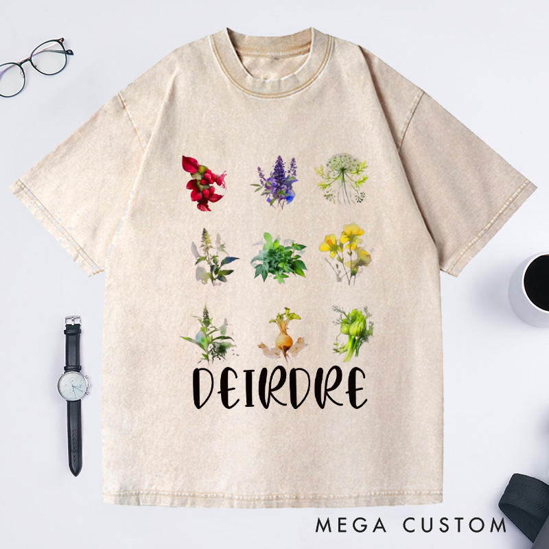 Personalized Women's Reproductive Health Herbs Washed T-Shirts Plant Lover Tee Shirt Gardening Shirt for Gardener Gift