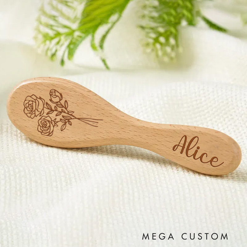 Personalised Name Baby Brush with Flower Baby Shower Gift Baby Keepsake Gift