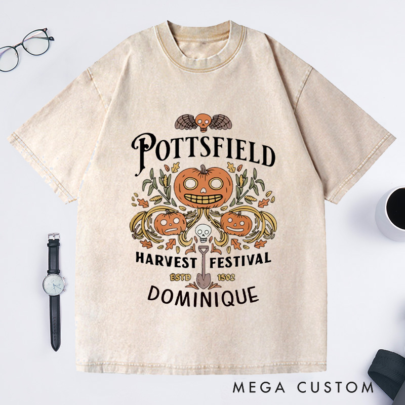 Personalized Pottsfield Harvest Festival Washed T-Shirts Autumn Harvest Shirt Vegetables Fall T-shirt Skeleton Festival Tee Gardening Lover Gift